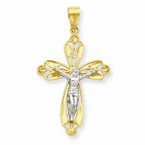 10k Yellow Gold & Rhodium Diamond-Cut Crucifix pendant 10k Yellow Gold & Rhodium Diamond-Cut Crucifix pendant