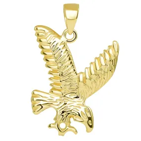 14k Solid Gold Soaring American Eagle Animal Pendant - Yellow Gold 14k Solid Gold Soaring American Eagle Animal Pendant - Yellow Gold