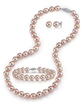 8.0-8.5mm Pink Freshwater Pearl Necklace, Bracelet & Earrings 8.0-8.5mm Pink Freshwater Pearl Necklace, Bracelet & Earrings