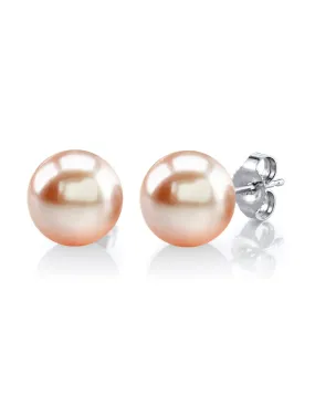 8mm Peach Freshwater Round Pearl Stud Earrings 8mm Peach Freshwater Round Pearl Stud Earrings