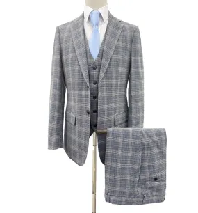 Angelo Rossi Glen Check Modern Fit Vested Suit - Gray with Blue Angelo Rossi Glen Check Modern Fit Vested Suit - Gray with Blue