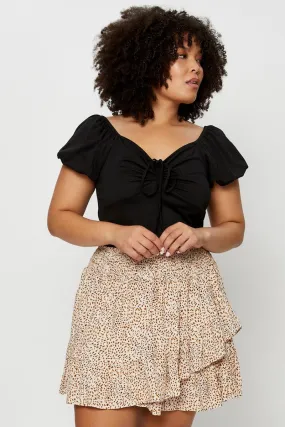 Animal Print Mini Skater Skirt Ruffle Hem Animal Print Mini Skater Skirt Ruffle Hem