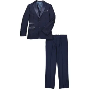 AXNY Boys 3 Piece Navy Satin Lapeled Slim Suit AXNY Boys 3 Piece Navy Satin Lapeled Slim Suit