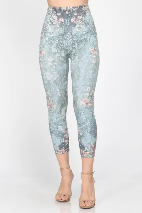 B4291N Capri/Short High waist Leggings with Lily Pad Floral Sublimation Print B4291N Capri/Short High waist Leggings with Lily Pad Floral Sublimation Print