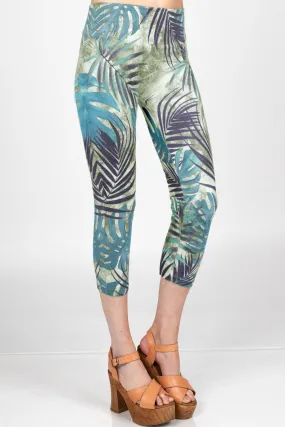 B4291U High Waist Crop Legging Tropical Leaves Print B4291U High Waist Crop Legging Tropical Leaves Print