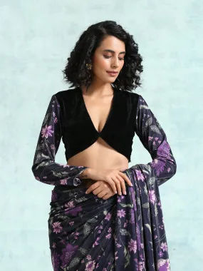 Black Printed Sleeve Velvet Blouse Black Printed Sleeve Velvet Blouse