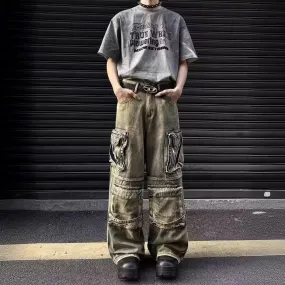 Bonsir boy outfits Waste Soil Style Multi-Pocket Denim Overalls Men and Women Vibe Niche Wide-Leg Loose Straight Trousers Bonsir boy outfits Waste Soil Style Multi-Pocket Denim Overalls Men and Women Vibe Niche Wide-Leg Loose Straight Trousers