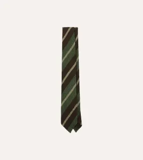 Brown and Green Block Stripe Herringbone Hand Rolled Shetland Wool Tie Brown and Green Block Stripe Herringbone Hand Rolled Shetland Wool Tie