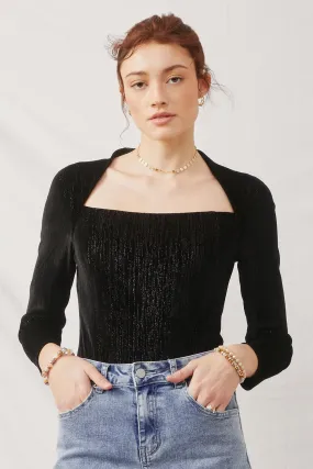 Brushed Lurex Square Neck Long Sleeve Bodysuit Brushed Lurex Square Neck Long Sleeve Bodysuit