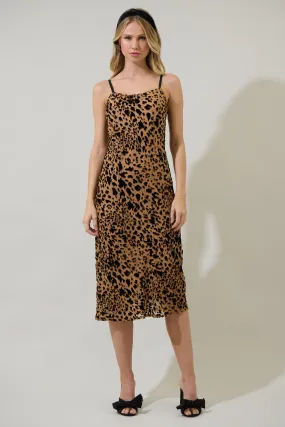 Cale Leopard Print Velvet Midi Dress Cale Leopard Print Velvet Midi Dress