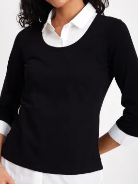 Cotton Colour Block Tee - Black And White Cotton Colour Block Tee - Black And White