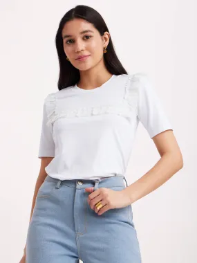 Crew Neck Lace Top - White Crew Neck Lace Top - White