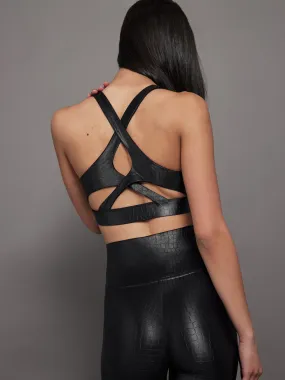 Criss Cross Bra in Crocodile Takara Shine - Black Criss Cross Bra in Crocodile Takara Shine - Black