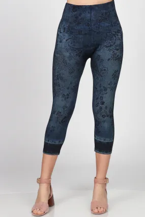 Denim Floral Cropped Leggings Denim Floral Cropped Leggings