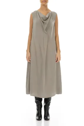 Drape Neck Sleeveless Silver Sage Silk Dress Drape Neck Sleeveless Silver Sage Silk Dress