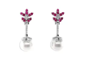 Earrings Pink Sapphires & Diamonds with South Sea Pearls Earrings Pink Sapphires & Diamonds with South Sea Pearls