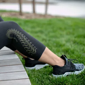 Final Sale High Waist Tummy Tuck Fern Embroidered Yoga Capri Leggings Final Sale High Waist Tummy Tuck Fern Embroidered Yoga Capri Leggings