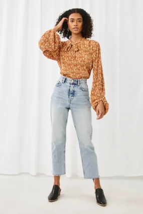 Floral Velvet Look Pleated Tie Neck Top Floral Velvet Look Pleated Tie Neck Top