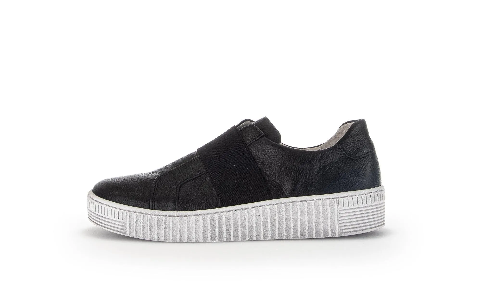 GABOR Black Leather Slip On Trainer 33627