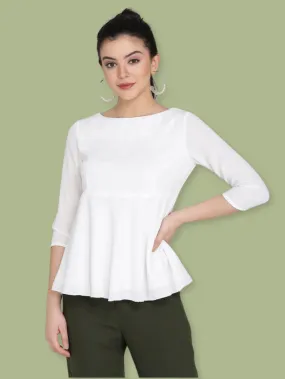 High Waist Flare Poly Moss Top - White High Waist Flare Poly Moss Top - White