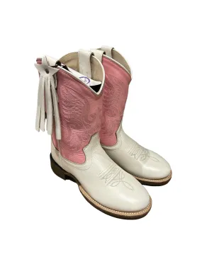 Jama Old West Children's Broad Round Toe in Pink and White BRC2016 Jama Old West Children's Broad Round Toe in Pink and White BRC2016