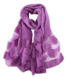 Long Scarf With Embroidered Floral Pattern Purple Color JAC007 Long Scarf With Embroidered Floral Pattern Purple Color JAC007