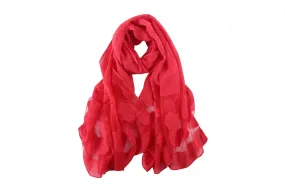 Long Scarf With Embroidered Floral Pattern Red Color JAC006 Long Scarf With Embroidered Floral Pattern Red Color JAC006