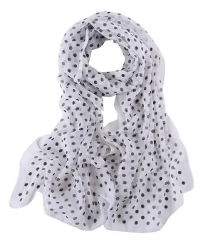 Long Sheer Chiffon Scarf White Theme Polka Dot Print CHL424 Long Sheer Chiffon Scarf White Theme Polka Dot Print CHL424