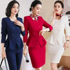 Long-sleeved Knee Length Midi Skirt Suit Jacket Office Lady Suit Set Asymmetrical Slimming Jacket Business Suit For Women Skirt Long-sleeved Knee Length Midi Skirt Suit Jacket Office Lady Suit Set Asymmetrical Slimming Jacket Business Suit For Women Skirt