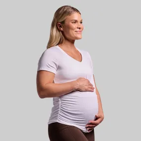Maternity Athleisure Short Sleeve V-Neck (White) Maternity Athleisure Short Sleeve V-Neck (White)