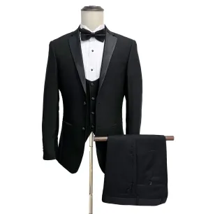 Mazari Paris Vested Modern Fit Tuxedo Suit - Black 19300 Mazari Paris Vested Modern Fit Tuxedo Suit - Black 19300