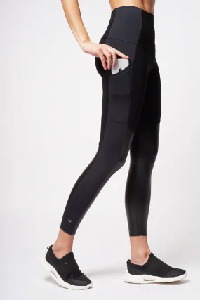 Medium Compression High Shine Waisted Leggings with Side Pockets Black Medium Compression High Shine Waisted Leggings with Side Pockets Black