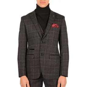 Mens Grey Black 3 Piece Tweed Suit Herringbone Wine Vintage Retro Mens Grey Black 3 Piece Tweed Suit Herringbone Wine Vintage Retro