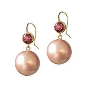 Pink Tourmaline and Pearl Drop Earrings Pink Tourmaline and Pearl Drop Earrings