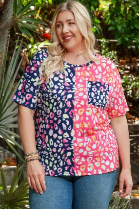 Plus Size Leopard Colorblock Short Sleeve Top Plus Size Leopard Colorblock Short Sleeve Top