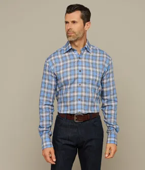 San Antonio :: Tencel Cornflower Blue And Khaki Check San Antonio :: Tencel Cornflower Blue And Khaki Check