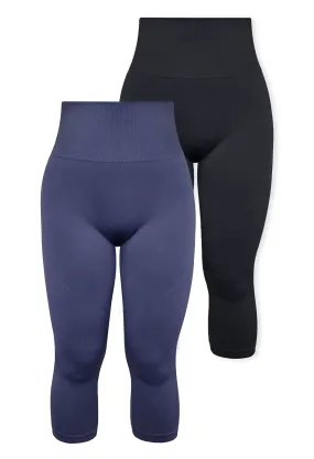 Seamless High Waist 3/4 Capri Leggings - 2 Pack Seamless High Waist 3/4 Capri Leggings - 2 Pack