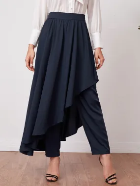 Solid Pants With Asymmetrical Hem Skirt Solid Pants With Asymmetrical Hem Skirt