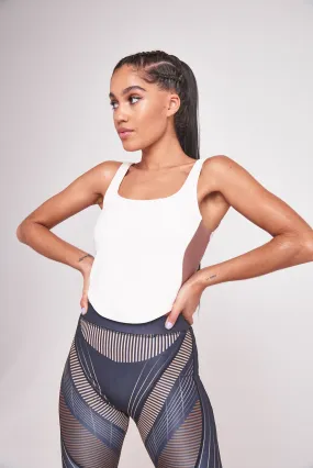 Square Neck Corset Top with Rib Panels Square Neck Corset Top with Rib Panels