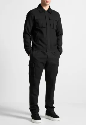 Twill Trucker Jacket with Velvet Collar - Black Twill Trucker Jacket with Velvet Collar - Black