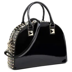 Vegan Leather Handbag Domed Satchel Rhinstone Structured Shoulder Bag l Dasein Vegan Leather Handbag Domed Satchel Rhinstone Structured Shoulder Bag l Dasein