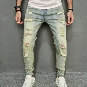 Vintage Men's Ripped Skinny Pencil Jeans Pants Hip Hop Stylish Denim Trousers Vintage Men's Ripped Skinny Pencil Jeans Pants Hip Hop Stylish Denim Trousers