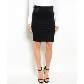 Women's Skirt Black Pencil With Leather Detail On Pockets Women's Skirt Black Pencil With Leather Detail On Pockets